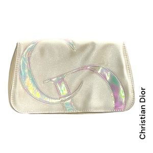 🌈 DIOR parfum makeup bag iridescent lettering snap closure ivory